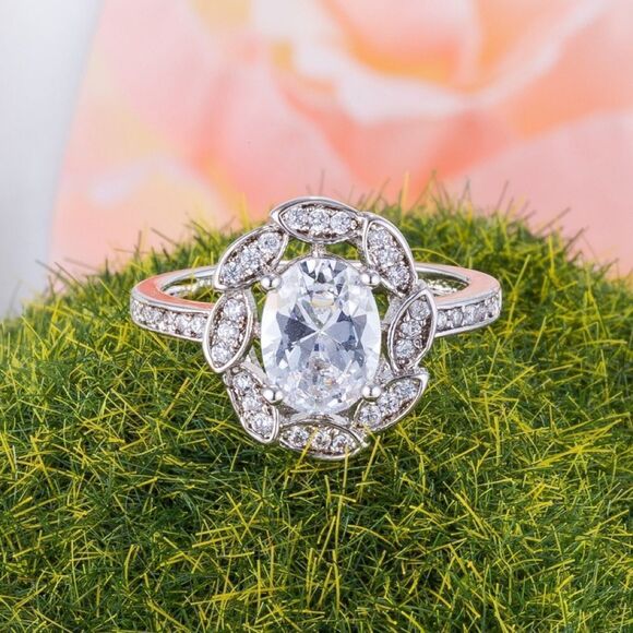 2 Ct. Oval & Round Simulated Diamond Pinwheel Ring - Picture 1 of 2